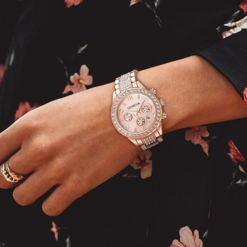 Waterproof Women Luxury Classic Stainless Steel Crystal Quartz round Wrist Watch