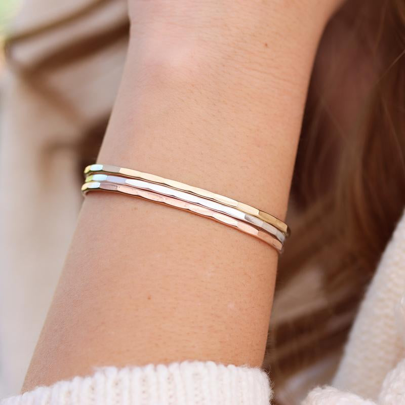Signature Cuff Bracelet - Lotus Stone Jewelry - Silver Bracelet for Women / Dainty Gold Cuff for Women - Hammered Stacking Bangle for Her