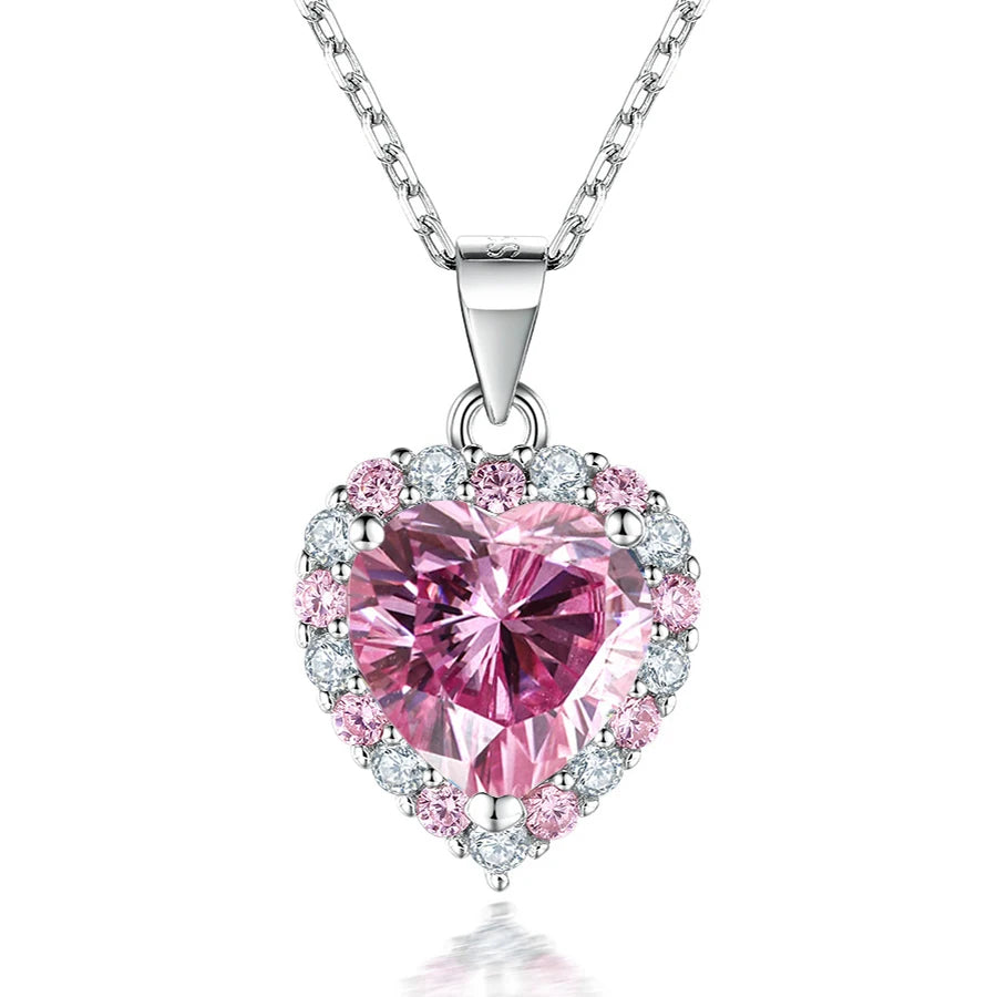 Pink Heart Moissanite Necklace Earring Set 2Ct GRA Certificate Passed Diamond Test Women Jewelry Gift S925 Silver
