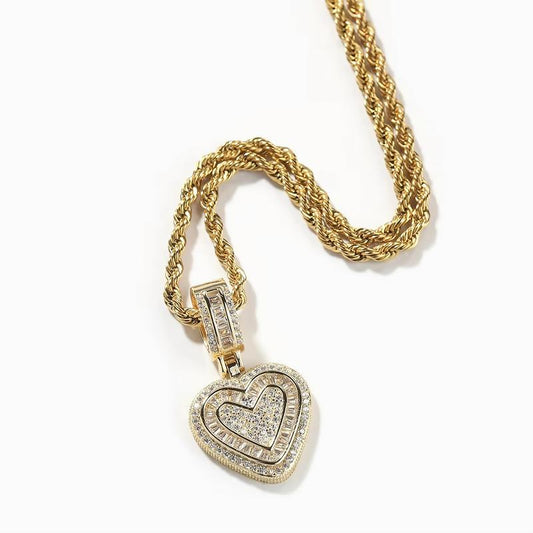 Peregrinax Hip Hop Heart Necklace for Women, Cubic Diamond Heart Pendant Necklace with 14K Gold Plated Heart Charm Chains Birthday Gifts for Women