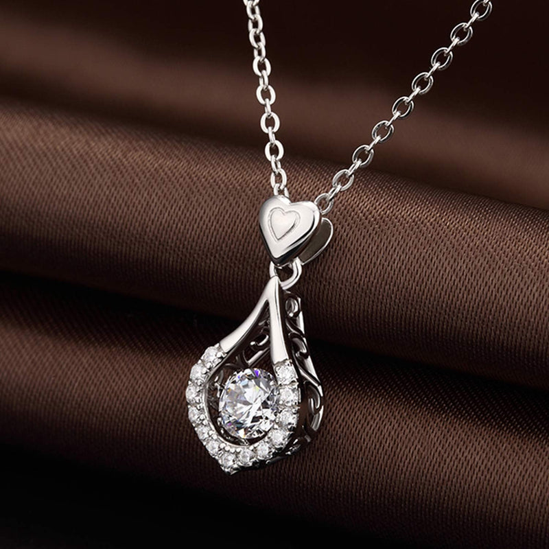 18K White Gold Plated 925 Sterling Silver Shaking CZ Diamond Pendant Necklace for Women with 5A+ Cubic Zirconia, Chain 18Inch