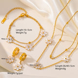 Stainless Steel Daisy Flower Jewelry Set – Double Layer Necklace & Earrings