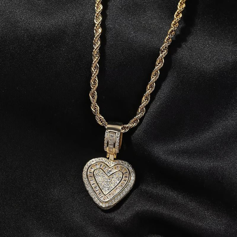 Peregrinax Hip Hop Heart Necklace for Women, Cubic Diamond Heart Pendant Necklace with 14K Gold Plated Heart Charm Chains Birthday Gifts for Women