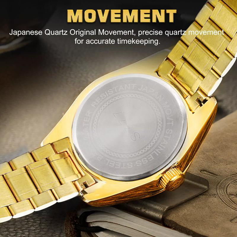 Waterproof Gold Men'S Watch Classic Stainless Steel Quartz Analog Business Gift - Perfect for Any Occasion