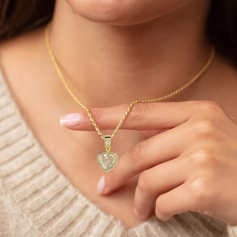 Peregrinax Hip Hop Heart Necklace for Women, Cubic Diamond Heart Pendant Necklace with 14K Gold Plated Heart Charm Chains Birthday Gifts for Women