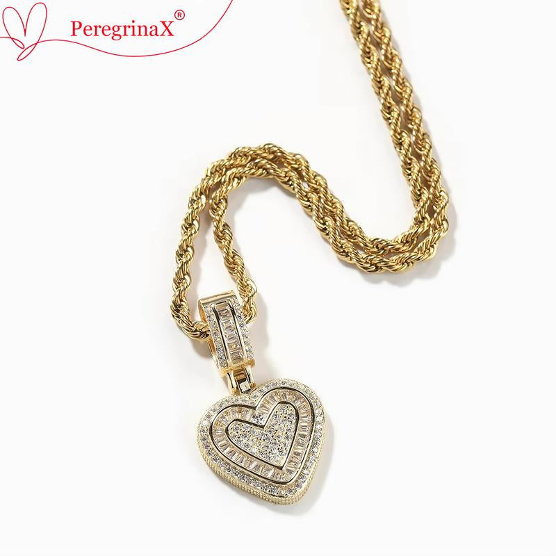 Peregrinax Hip Hop Heart Necklace for Women, Cubic Diamond Heart Pendant Necklace with 14K Gold Plated Heart Charm Chains Birthday Gifts for Women