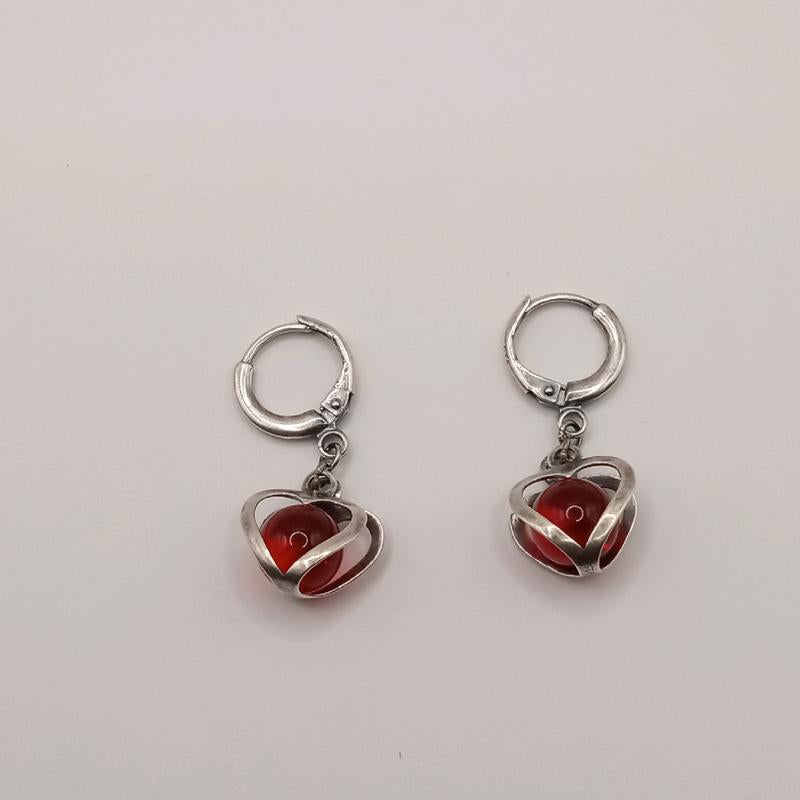Red Heart Silver Sterling Handcrafted Earrings