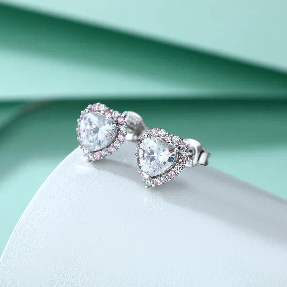 Pink Heart Moissanite Necklace Earring Set 2Ct GRA Certificate Passed Diamond Test Women Jewelry Gift S925 Silver