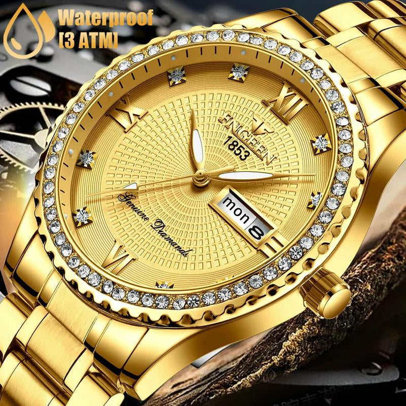 Waterproof Gold Men'S Watch Classic Stainless Steel Quartz Analog Business Gift - Perfect for Any Occasion