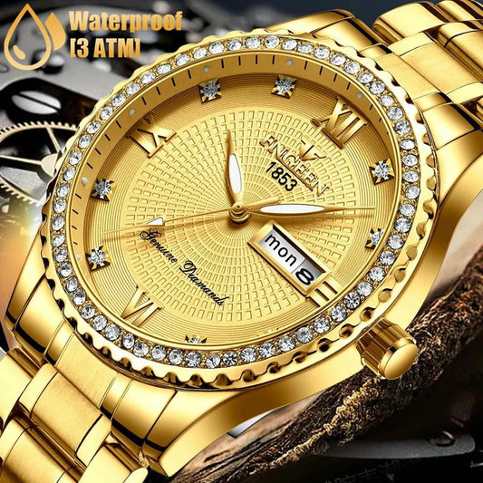 Waterproof Gold Men'S Watch Classic Stainless Steel Quartz Analog Business Gift - Perfect for Any Occasion