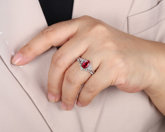 Women'S Created Ruby Sterling Silver Ring