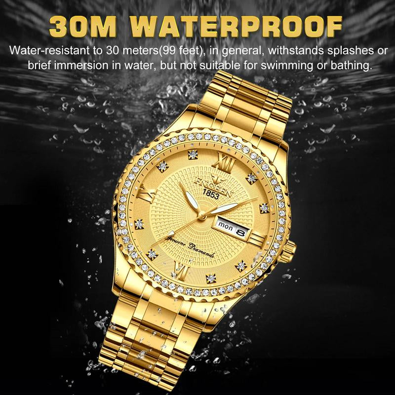 Waterproof Gold Men'S Watch Classic Stainless Steel Quartz Analog Business Gift - Perfect for Any Occasion