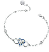 925 Sterling Silver Infinity Heart Charm Bracelet with Blue Gemstone and Pink Cubic Zirconia - Elegant Wedding Jewelry Gift for Women, Wives, and Mothers