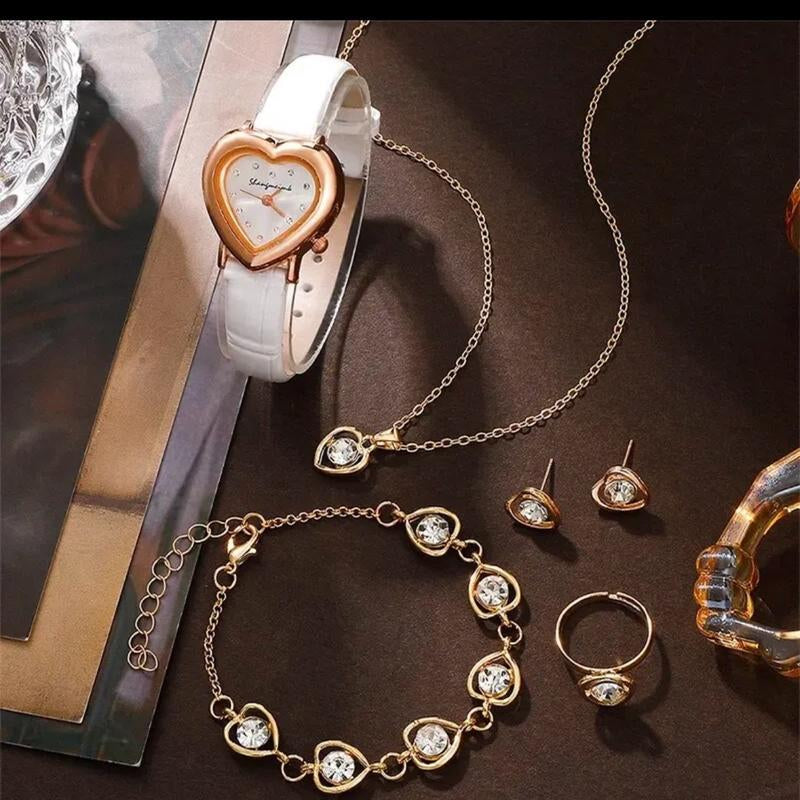 Heart 5Pc Jewelry & Watch Set….Color: White/Gold