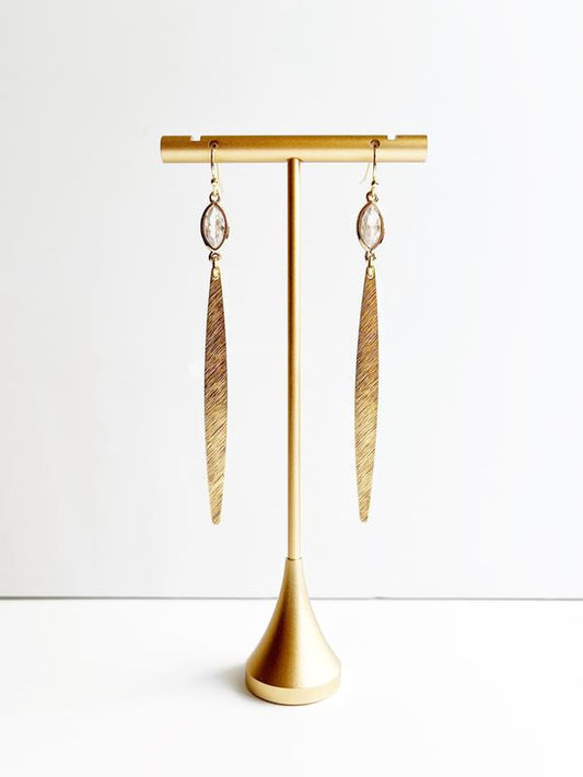 Long Gold Minimalist Earrings for Women, Earrings with Crystals, Handmade Earrings, Pendant Earrings