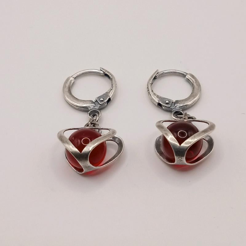 Red Heart Silver Sterling Handcrafted Earrings