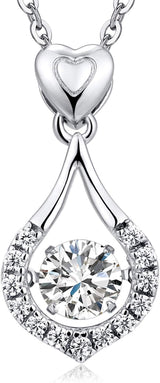 18K White Gold Plated 925 Sterling Silver Shaking CZ Diamond Pendant Necklace for Women with 5A+ Cubic Zirconia, Chain 18Inch