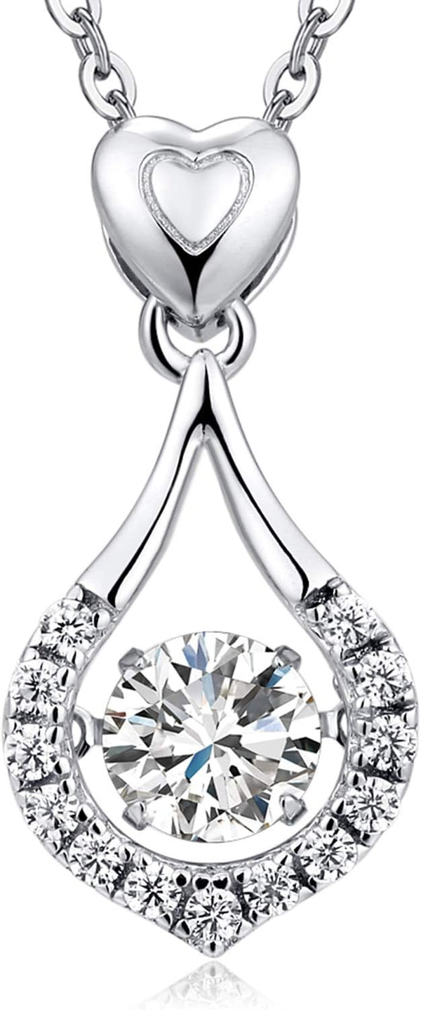 18K White Gold Plated 925 Sterling Silver Shaking CZ Diamond Pendant Necklace for Women with 5A+ Cubic Zirconia, Chain 18Inch