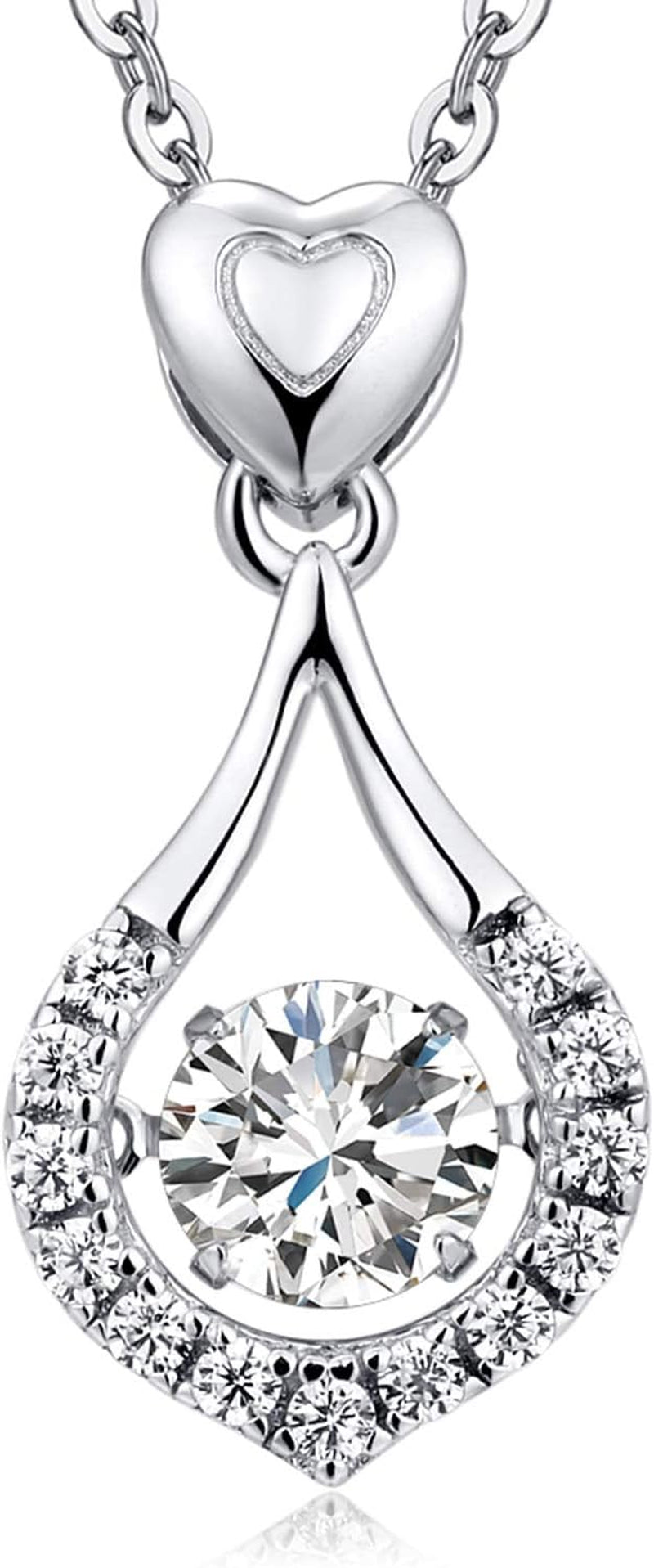 18K White Gold Plated 925 Sterling Silver Shaking CZ Diamond Pendant Necklace for Women with 5A+ Cubic Zirconia, Chain 18Inch