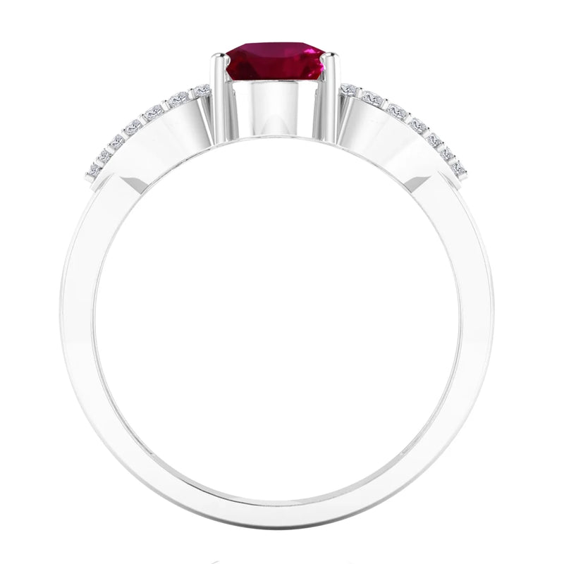 1.40 Carat Ruby & Heart Shape Diamond Gemstone Ring in 14K White Gold
