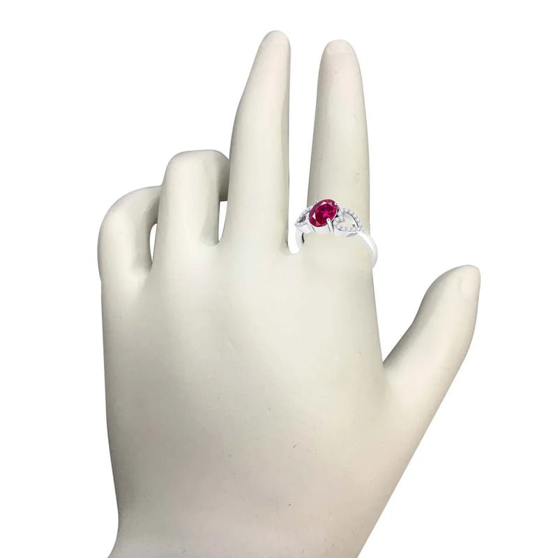 1.40 Carat Ruby & Heart Shape Diamond Gemstone Ring in 14K White Gold