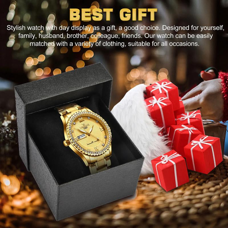 Waterproof Gold Men'S Watch Classic Stainless Steel Quartz Analog Business Gift - Perfect for Any Occasion