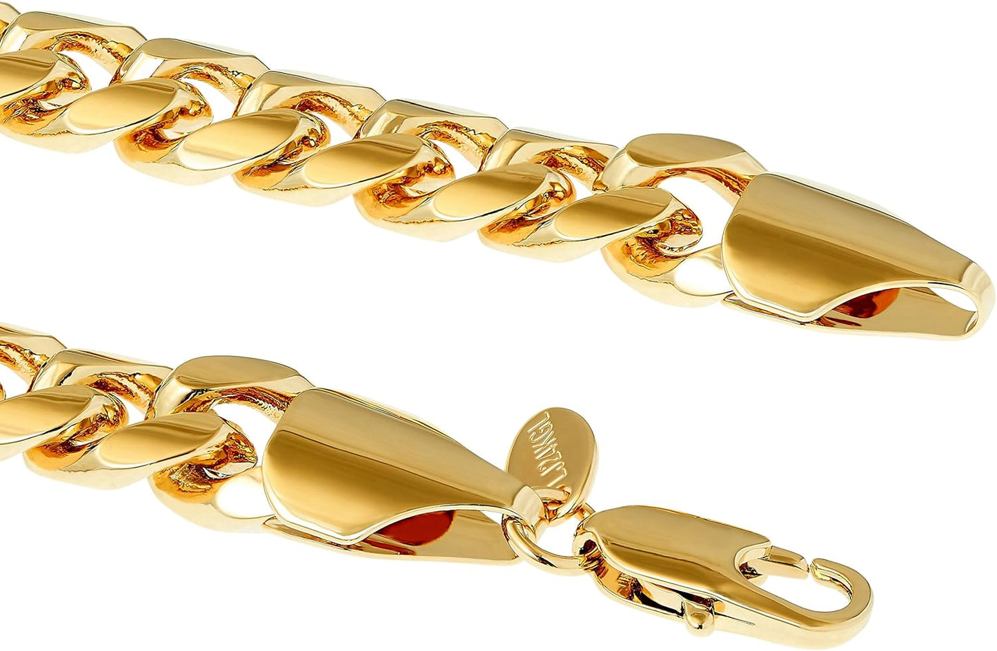 11mm Cuban Link Miami Curb Chain Necklace for Men and Women, Diamond Cut 24K Real Gold Plated