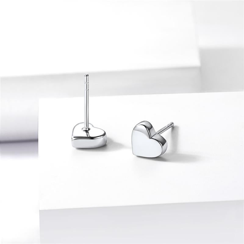 Chicsilver Dainty Heart Plain Simple Daily High Polished Hypoallergenic 925 Sterling Silver Stud Earrings for Women